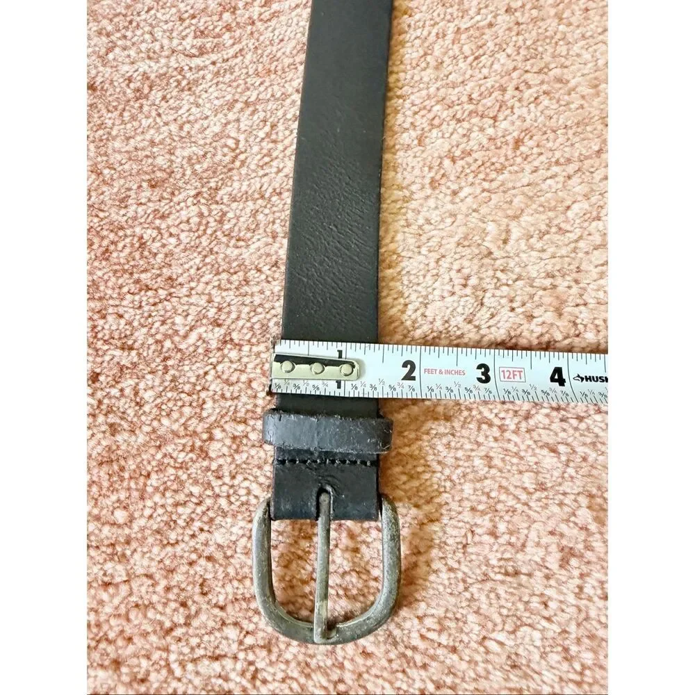 Unbranded Genuine Leather Black Belt Antique Silver Buckle Casual Minimalist 36